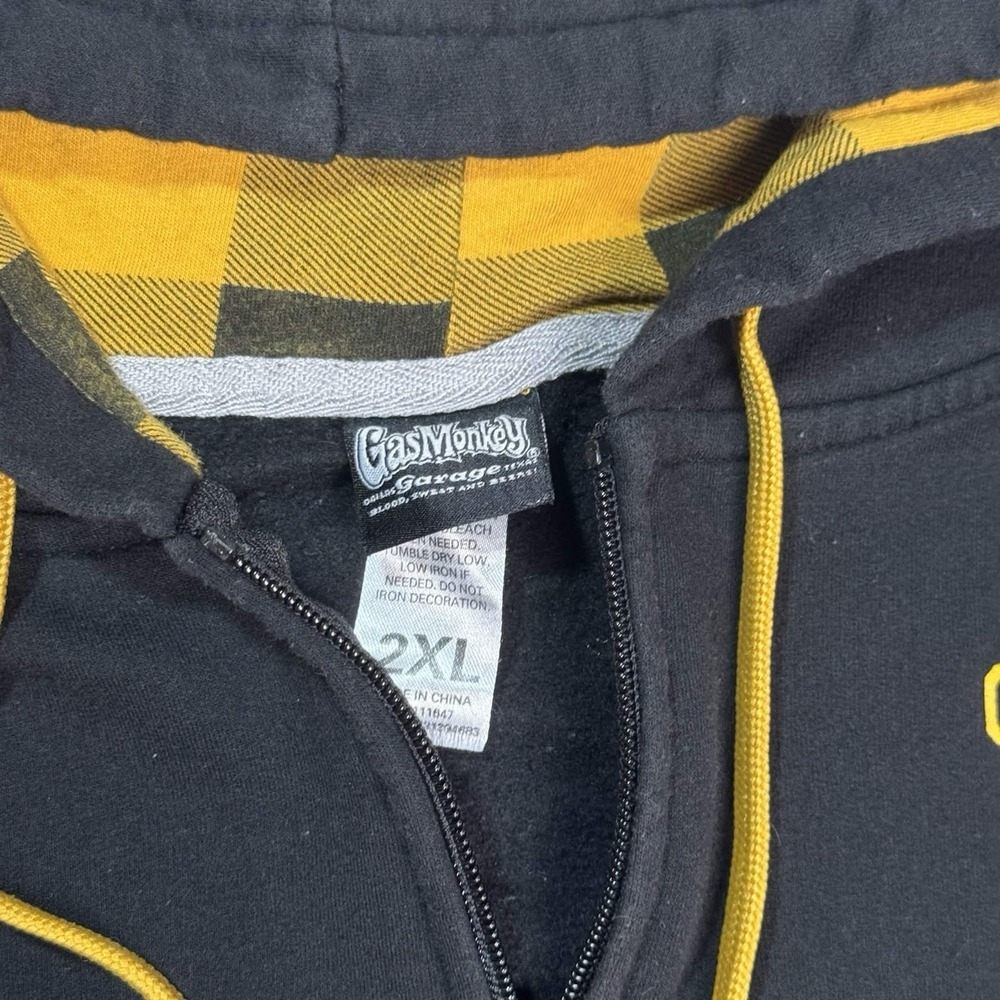 Gas Monkey Garage Hoodie Jacket Full Zip Black/Yellow Men's 2XL Front Back - Picture 5 of 8